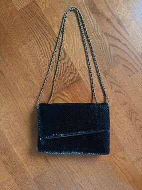 Bueno Black Sequin Shoulder Bag with Gold & Black Chain Strap